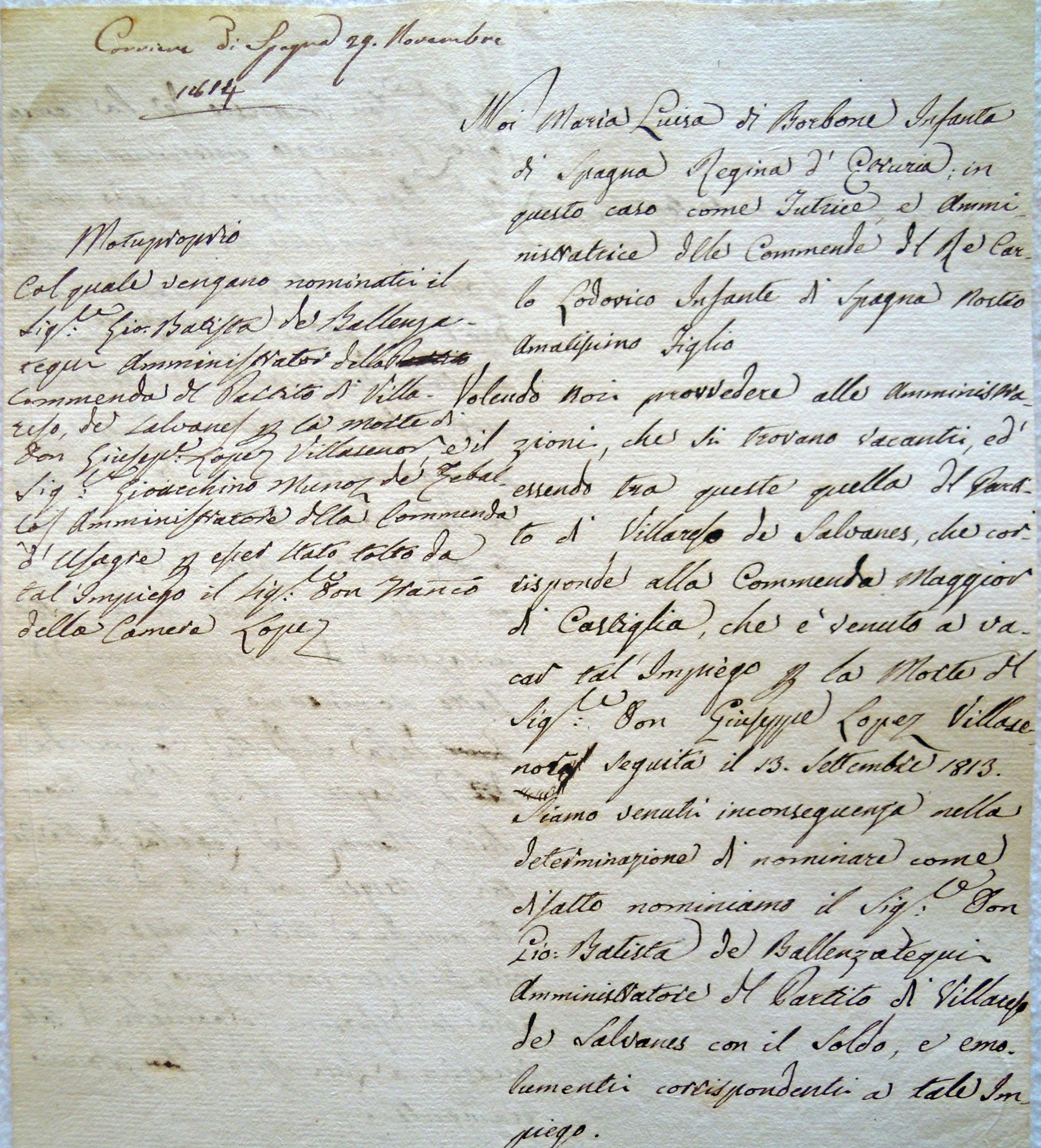 Giovan Battista de Ballenzatequi amministratore di Commenda